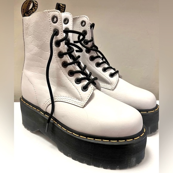 Dr. Martens Shoes - Dr. Martens White Combat Platform Boots
